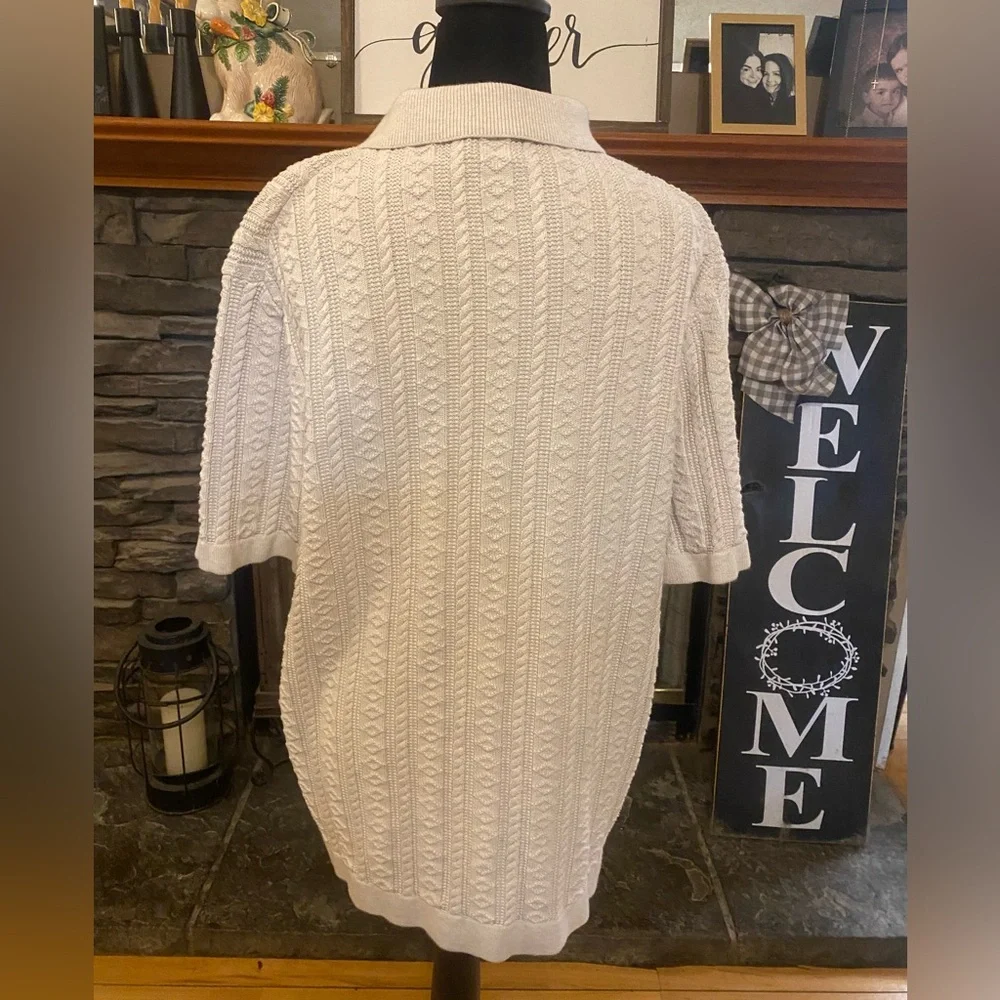 J. Crew Cream Guernsey Cable Knit Polo Sweater